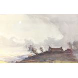 David West (1868-1936)Hilly landscape with cottage WatercolourSigned lower right16cm x 21.5cm