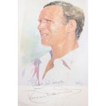 Cricketing ephemera to include a signed print, a small quantity of cricketing annuals c. 1960s/70s