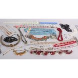 A quantity of costume jewellery, including: a silver and paste choker, a pale blue Venetian glass