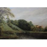 E J Wilson (20th Century School)River landscapeOil on board Signed38cm x 59cm and framed nautical