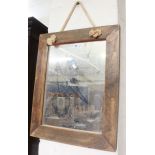 A pair of 19th Century style bouillotte style table lamps and a oak framed rectangular mirror 63 x