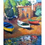 Guillem Villa Bassols (20th Century)Barques a Port LligatOil on canvasSigned lower rightDated 1982