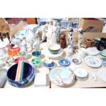 A quantity of assorted decorative ceramics to include commemorative plates, modern figures etc., A