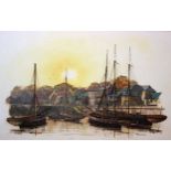 Freeman oil on canvas, harbour scene and two modern mirrors (3)