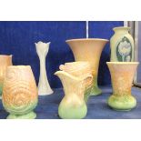 A quantity of 20th Century ceramics to include Sylvac, an Art nouveau bronze figural candlestick,