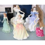 Five Royal Doulton figures 'Deborah' HN3644, with box and certificate, 'Rebecca' HN4041, with box