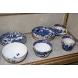 A mixed lot of Caughley blue and white china (trio with reinforced rim) (13)