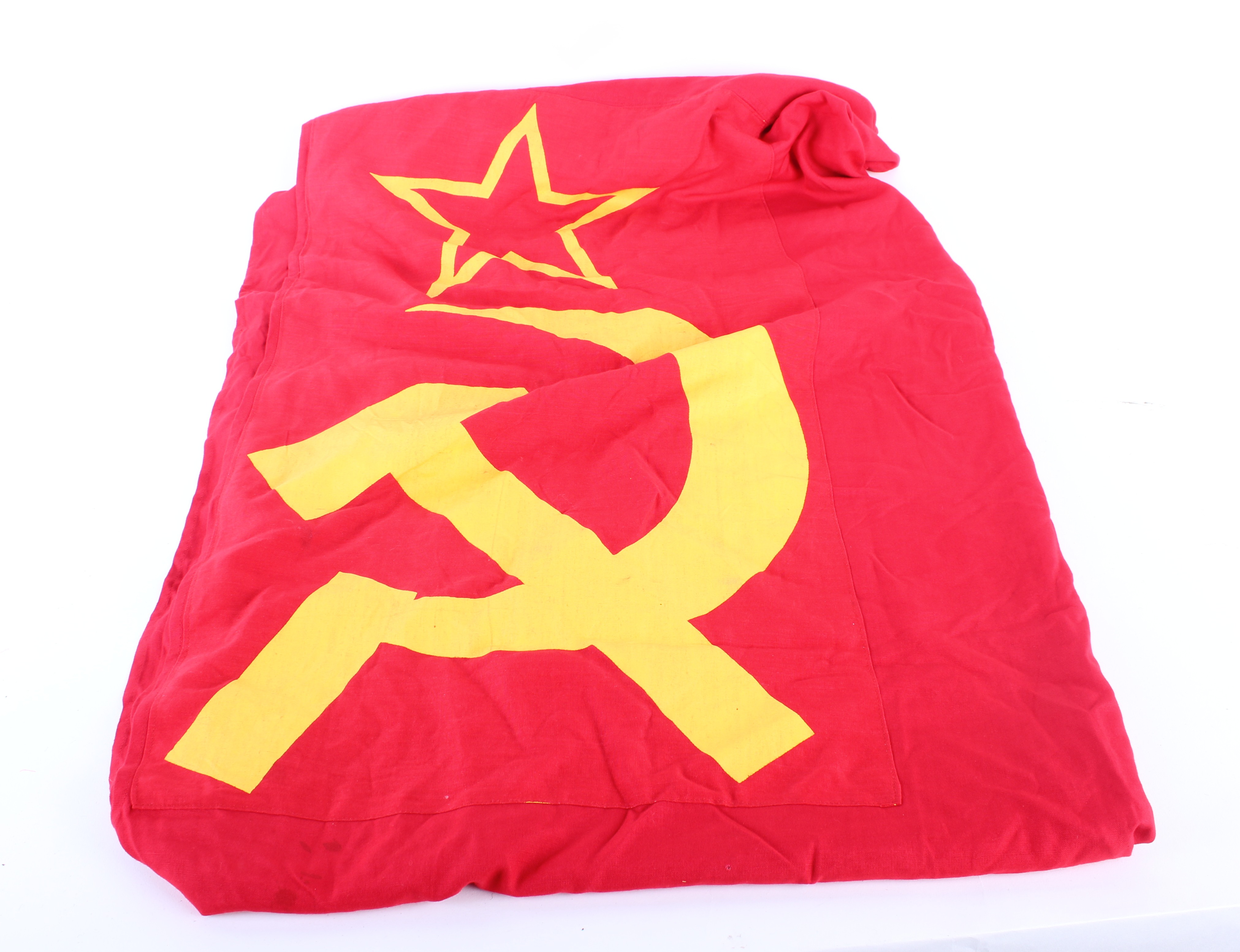 A Large Original East German Made Communist Soviet House Flag of multi-piece construction with