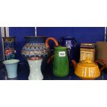 Devonshire ware to include jugs and vases together with a Studio pottery vase