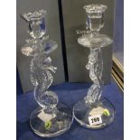 A pair of Waterford Crystal seahorse candlesticks, boxed 29cm high