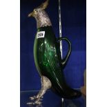 A 'bird' port decanter with plated mounts, 35cm high