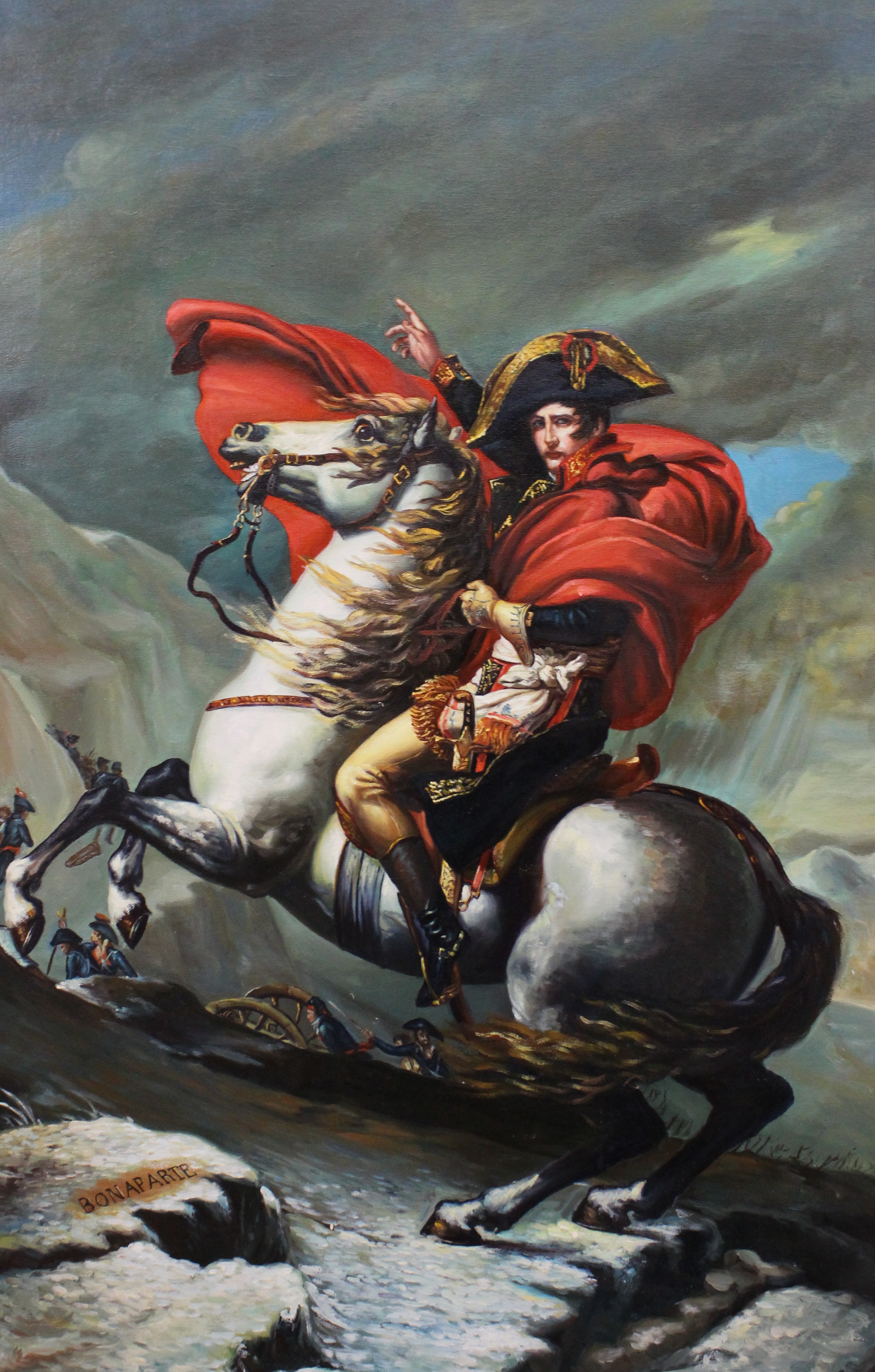 20th Century SchoolNapoleon on horse back on the road to MoscowOil on canvasSigned indistinctly