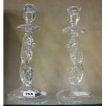 A pair of Waterford Crystal seahorse candlesticks, boxed 29cm high