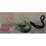 A collection of seven Italian glass, swan knife rests, various colours and sizes