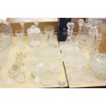 A quantity of clear glass baskets, various sizes (11) and a quantity of glassware to include