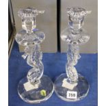 A pair of Waterford Crystal seahorse candlesticks, boxed 29cm high