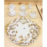 An Oriental porcelain tray and a set of white porcelain cups (6) with saucers (5)