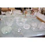 A quantity of assorted glassware, a Waterford ashtray, vases, bowls etc