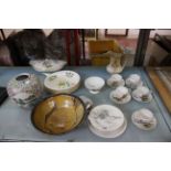 Oriental china to include a Chinese vase, a porcelain tea set and a studio pottery bowl with initial