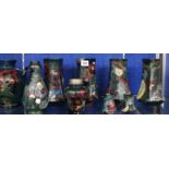 A group of Decoro pottery vases decorated with exotic birds and flowers (9)