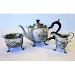 A Late Victorian three piece tea service by Nathan and Hayes, 1901, 27.3 troy oz. in total (