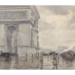 Tavik Frantisek Simon (Czech, 1877-1942)Parisian street scene with Arc de TriompheParisian street