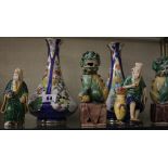 A pair of Chinese bottle vases, pair of figures of nobleman and a pair of Chinese Fo dogs