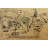 A pair of watercolour drawings, park and street scene, both signed Feldberg Eber, dated 1956, 20cm x