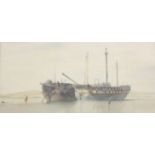 A C Honey'Hulks, Dundee Harbour 1880'WatercolourSigned in pencil lower right on the mount17cm x