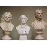 Three composite busts, 'Handel', 'Chopin' 'Mendelssohn' (3)