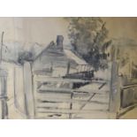 Two watercolours, a farmyard and a coastal scene, both signed Feldberg Eber, one dated 1954 and