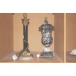 A marble column lamp and a modern stone urn lamp (2) (sold as parts)