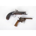 A Belgian Pin-Fire Single-Action Six-shot Revolver Liege proofed with a plain frame and barrel,