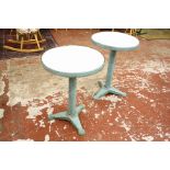 Two copper verdi gris effect lamp tables