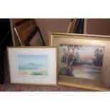 Various watercolours to include a 20th Century watercolour Isle of Arran, a winter scene and various