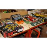 A quantity of Scalextric cars, track, buildings, etc