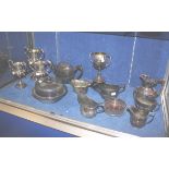 Four silver plate trophies and tea services etc