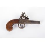 A Flintlock Pocket Pistol by Cook of Bath Circa 1820 with turn-off barrel, the action signed on