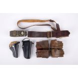 A Collection of Leather Belts & Holsters WW1 & Later including a Sam Browne with shoulder strap by