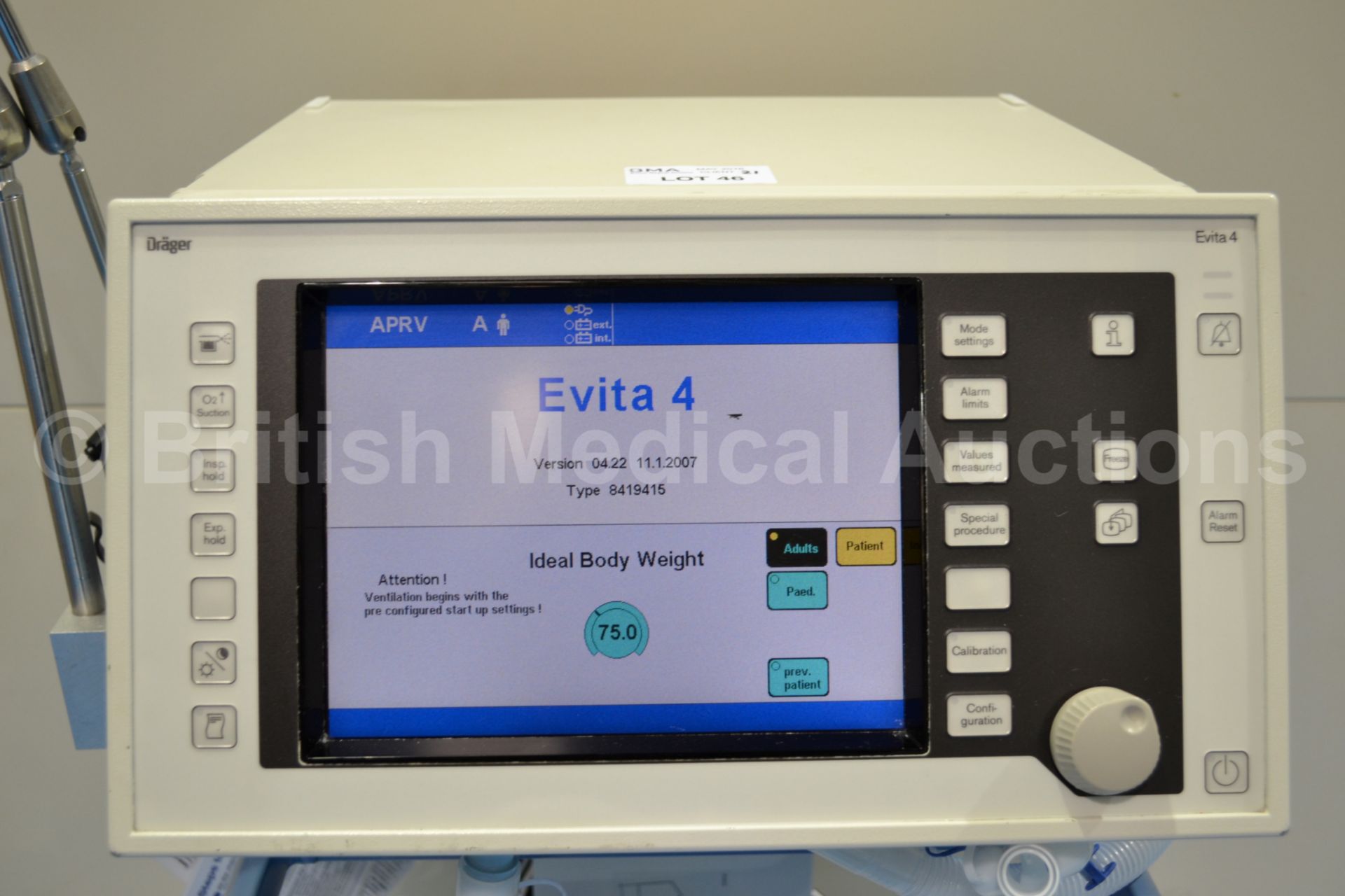 Drager Evita 4 Ventilator (Powers Up and Passes Se - Image 2 of 4