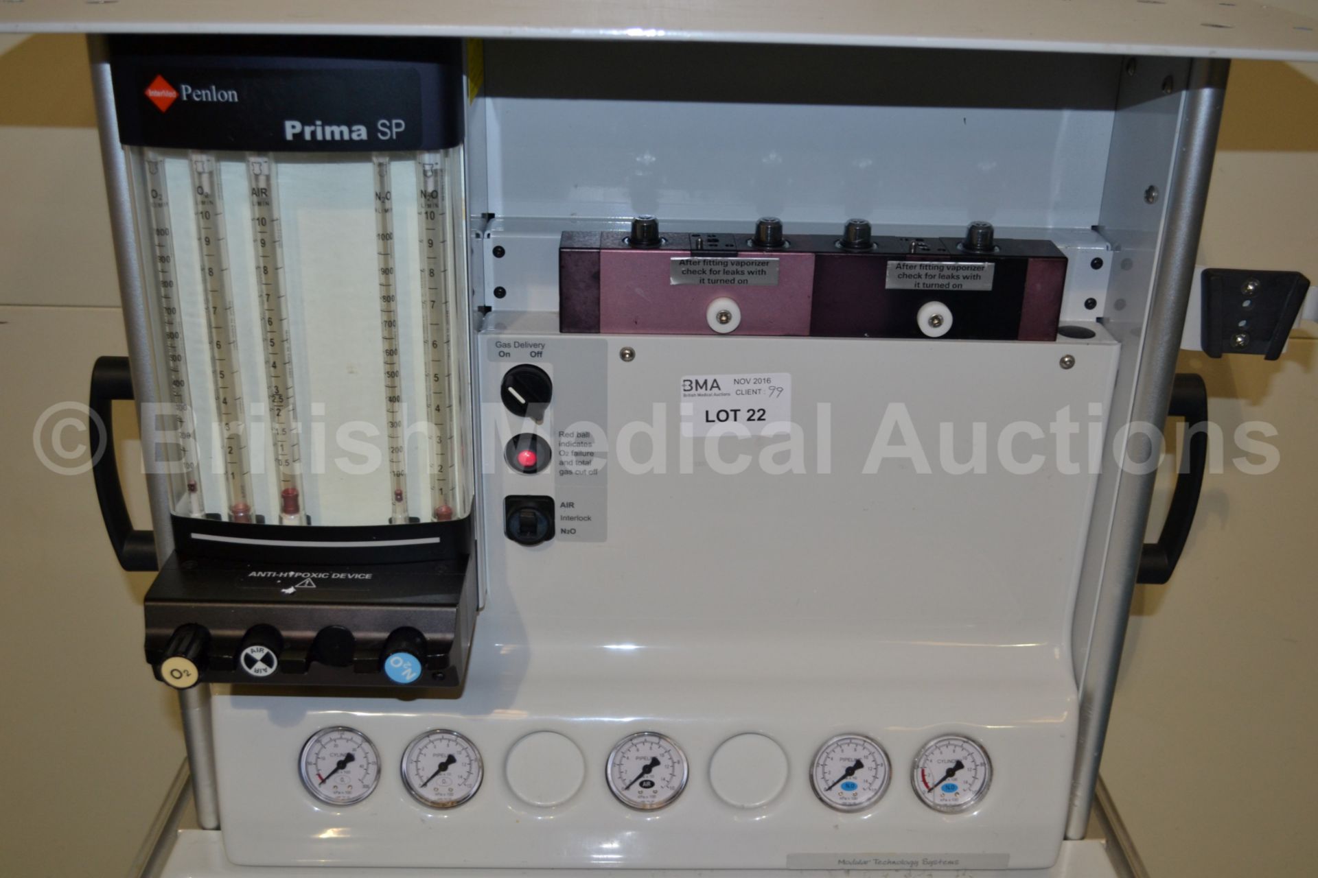 Penlon Prima SP Anaesthesia System with Hoses (GH) - Image 4 of 5