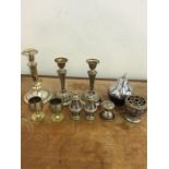 Collection of plated ware including candlesticks