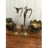 Mixed lot including claret jugs, bell and vase