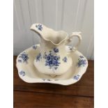 Blue and white Ironstone jug and bowl