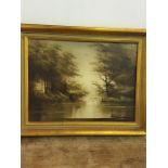 Tom Gower River scape, signed oil on canvas, frame
