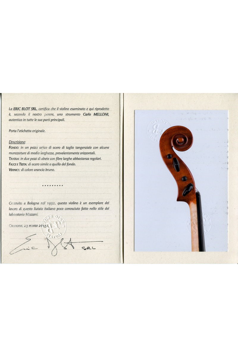 An Italian Violin by Carlo Melloni, Bologna anno 1932 - Image 4 of 6