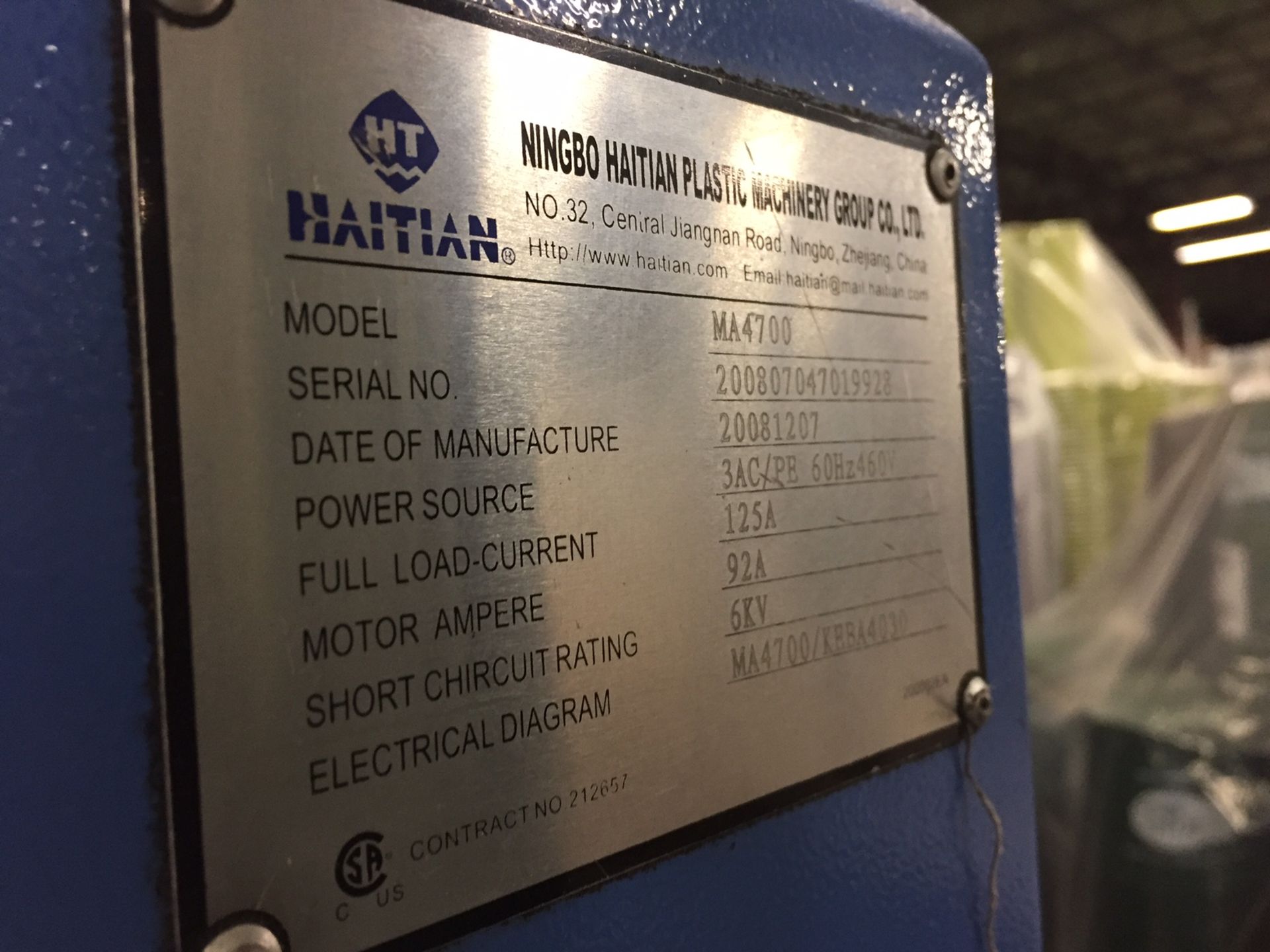 528 Ton, 75.56 oz. HAITIAN Injection Molding Machine | Model: MA4700/2950 | Year: 2008 - Image 6 of 6