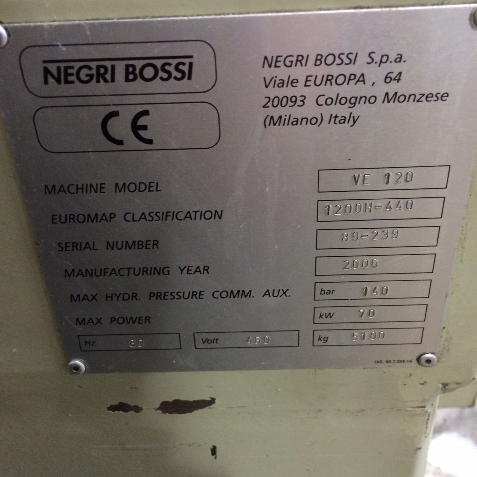 132 Ton, 7.4 oz. NEGRI BOSSI Electric Injection Molding Machine | Model: VE120-440 | Year: 2006 - Image 5 of 5