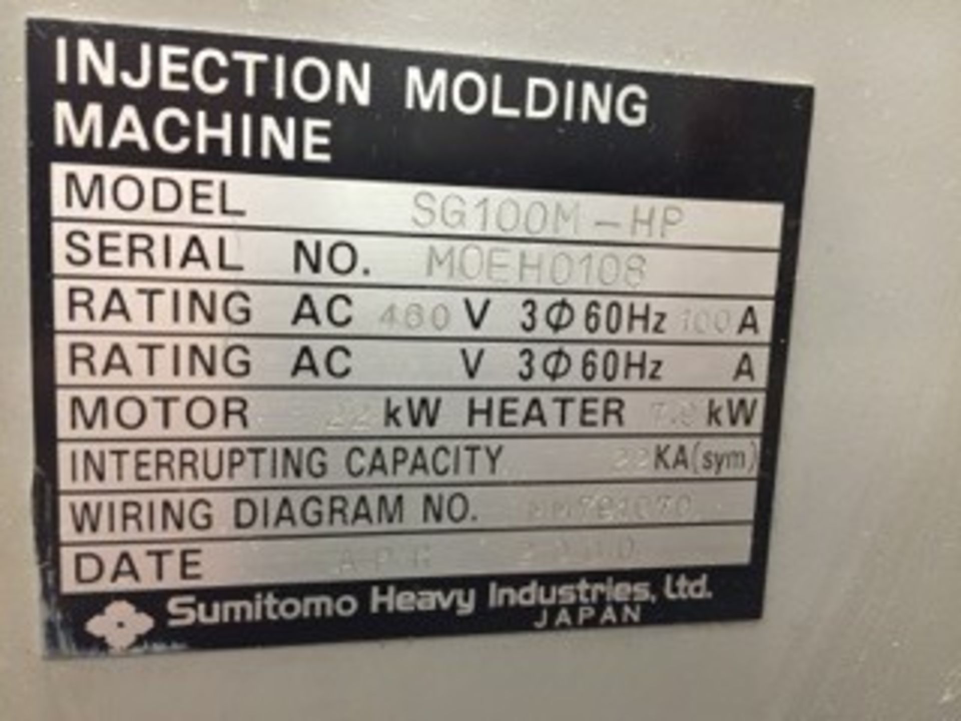 100 Ton, 2.23 oz. SUMITOMO Injection Molding Machine | Model: SG100M-HP | Year: 2000 - Image 4 of 4