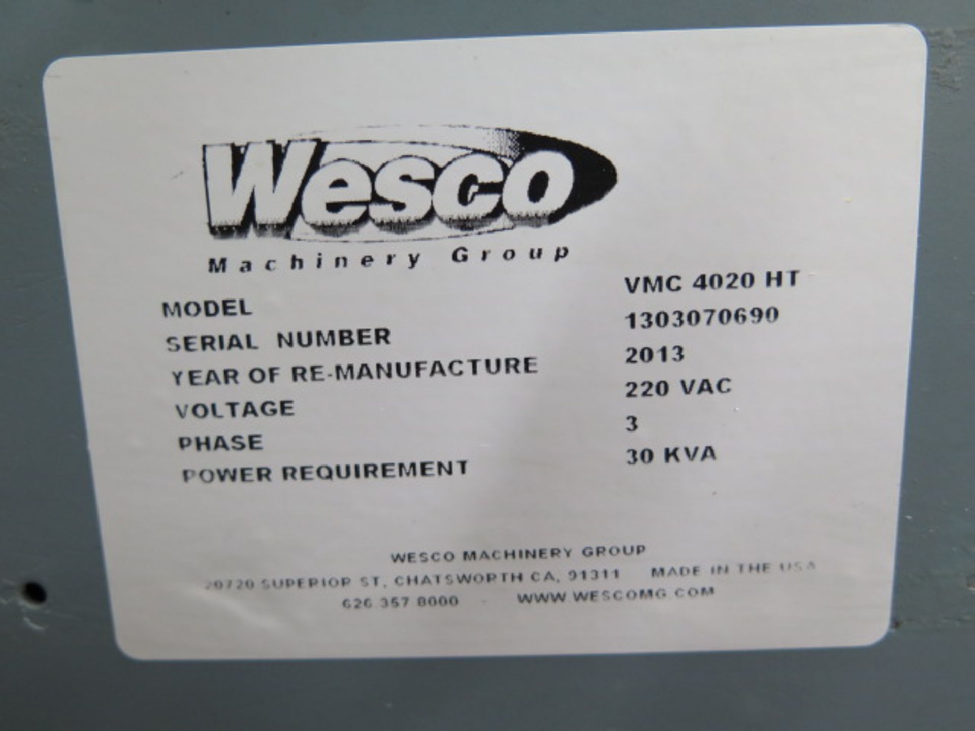 2013 Fadal VMC4020 CNC Vertical Machining Center s/n 1303070690 ( Wesco Factory Rebuilt in 2013 ) w/ - Image 12 of 12